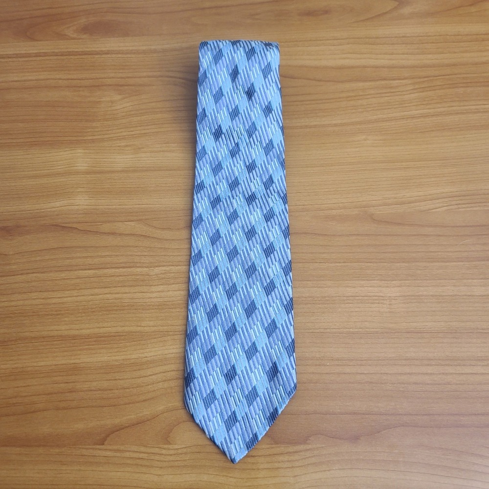 Emilio Romano Men's‎ Tie Blue Geometric Pattern 100% Silk Neck Tie Italy